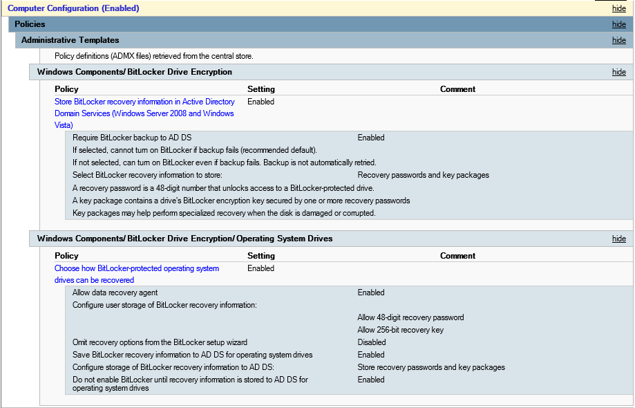 bitlocker recovery GPO